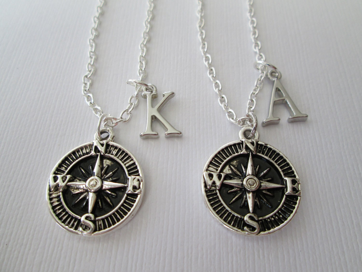 2 Compass Initial Best Friend Necklaces. by HazelSarai on Etsy