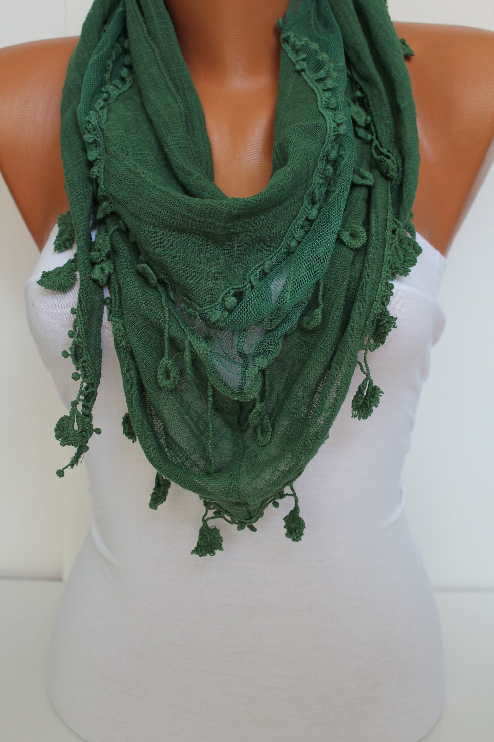 Women Green Cotton Shawl Scarf - Headband - Cowl