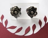 Vintage Silvertone & Rhinestone Rose Screwback Earrings - 1960s / Vintage Wedding