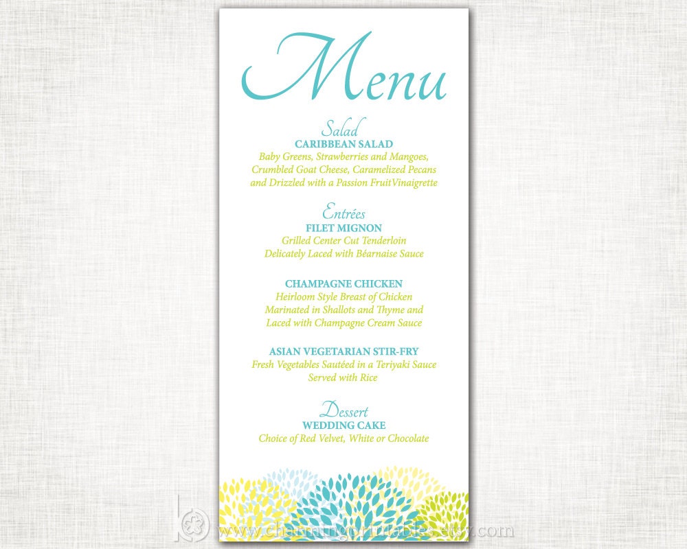 Floral Wedding Menu - PRINTABLE DIY Digital File Menu - Custom Wedding Menu - Floral Collection Il_570xn