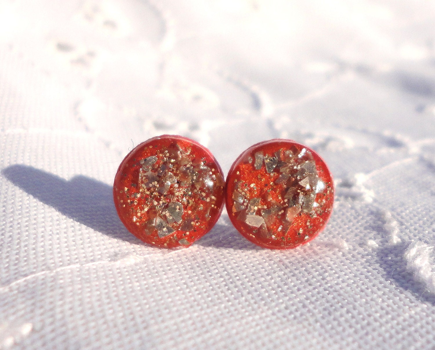 Burnt Orange Party Studs - Orange Glitter Studs - Orange Studs