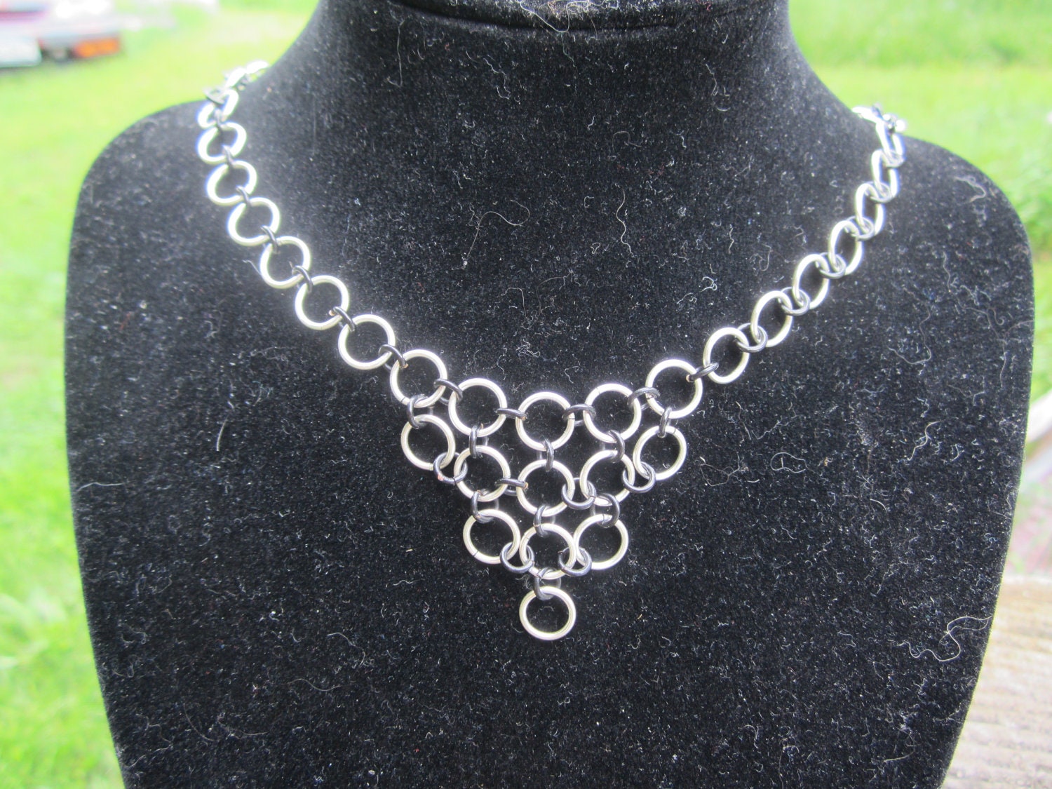 Silver and Black Chain Mail Necklace