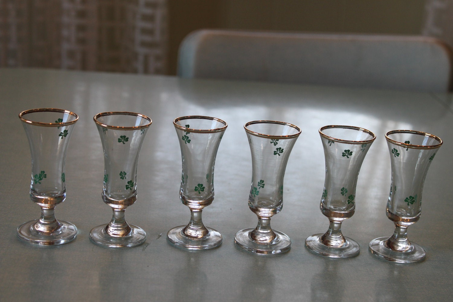 Set of 6 Vintage Shamrock Cordial Glasses by SpeckledChicken