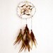 Dream Catcher - Brown Autumn - With Natural Brown and Green Feathers, Crochet Nett and White Frame - Home Decor, Mobile