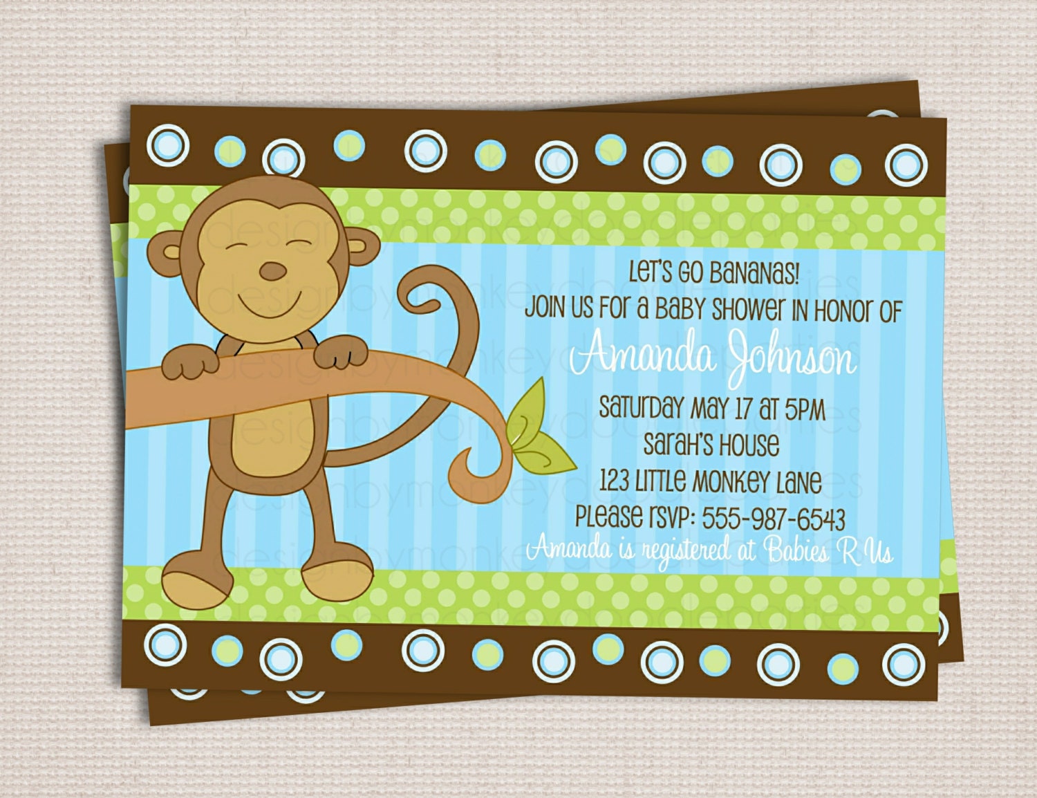 Little Monkey Boy Baby Shower Custom Printable Shower Invitation