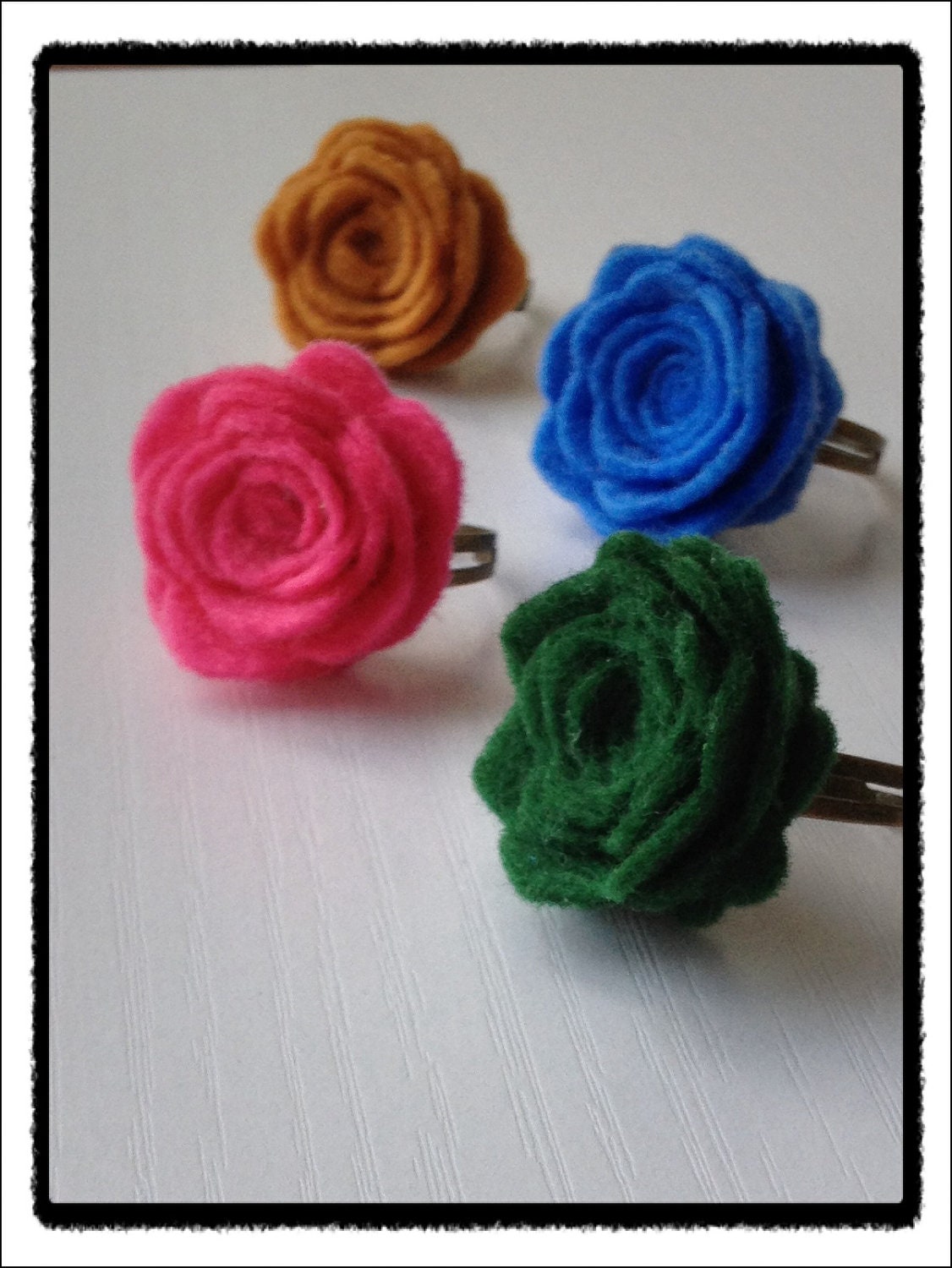 Felted Rose Blossom Ring.  7 colors available. 