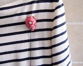 Balloon brooch. Needle felted balloon brooch in Brink pink and white dots, metallic maroon beads, red coral bead hangs at the bottom. B3