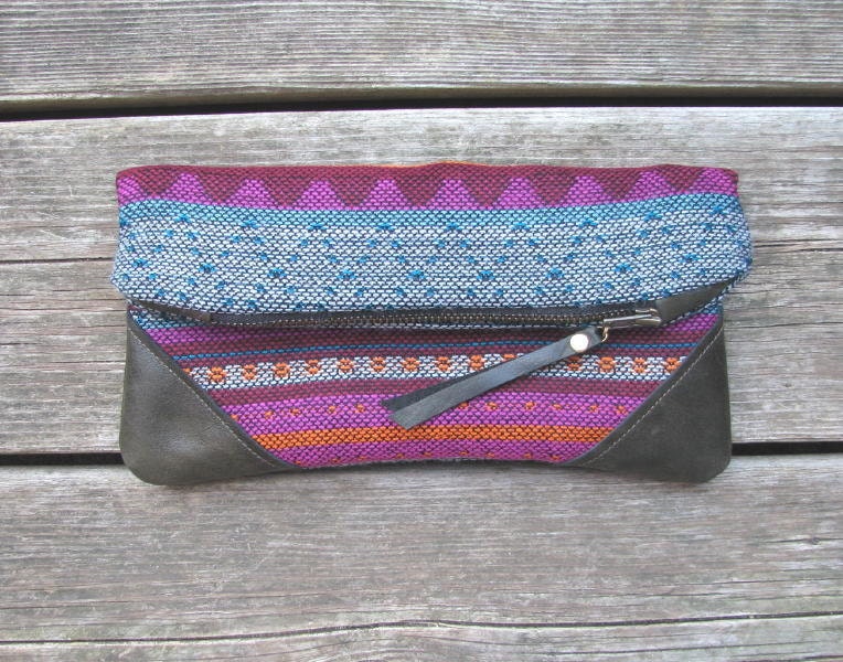 LAST ONE: leather clutch, woven clutch, fold-over clutch