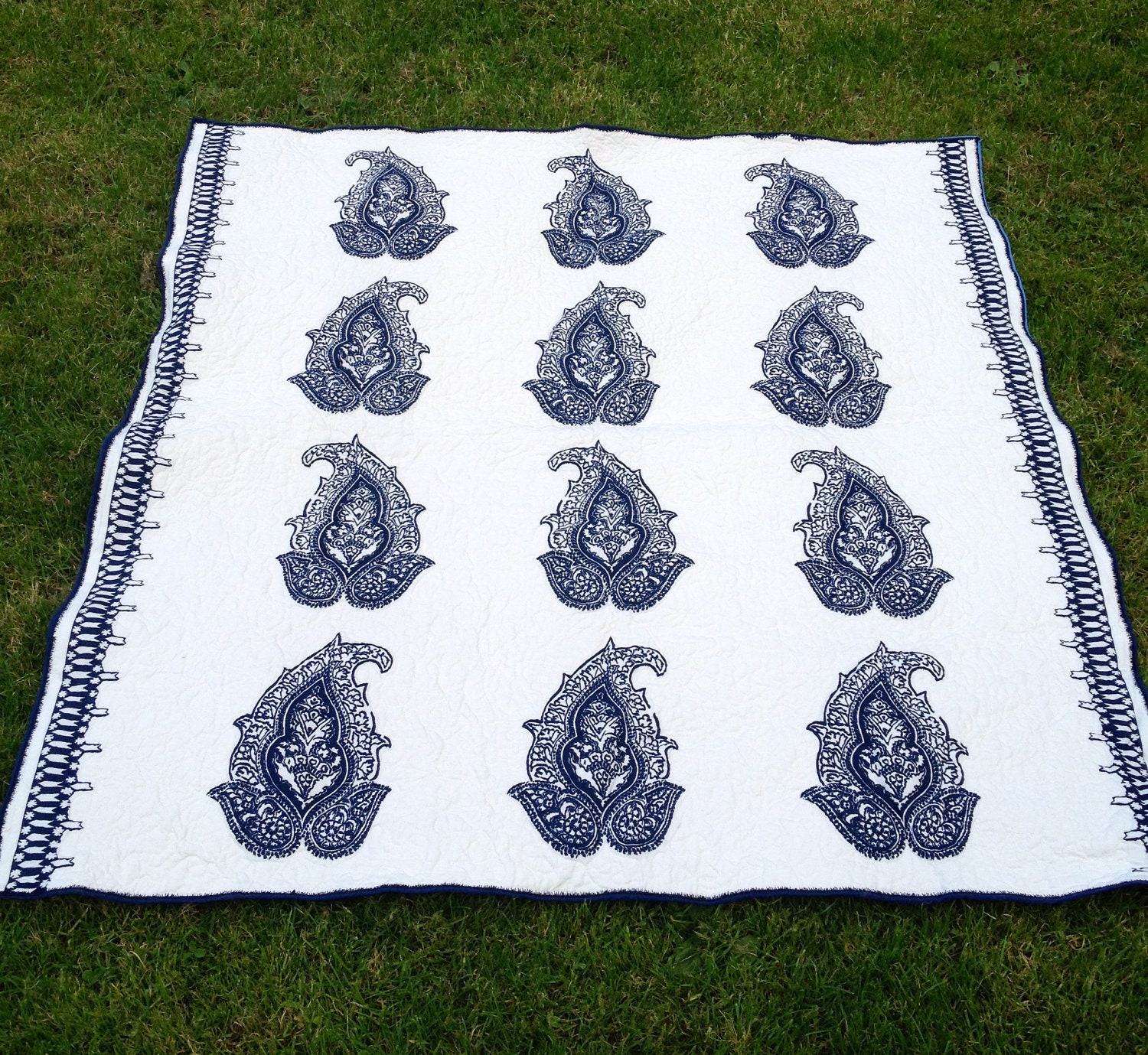 Wholecloth Modern Quilt in Blue and White Large Lap size