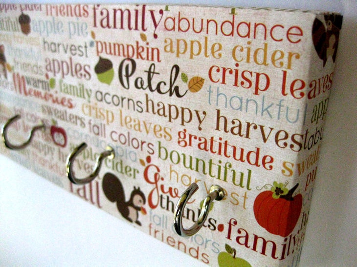 Key Rack - Harvest Celebration Thanksgiving Fall Autumn Family Apples Pumpkin Patch Squirrels Acorns Racoons Memories Red Orange Yellow Leaf