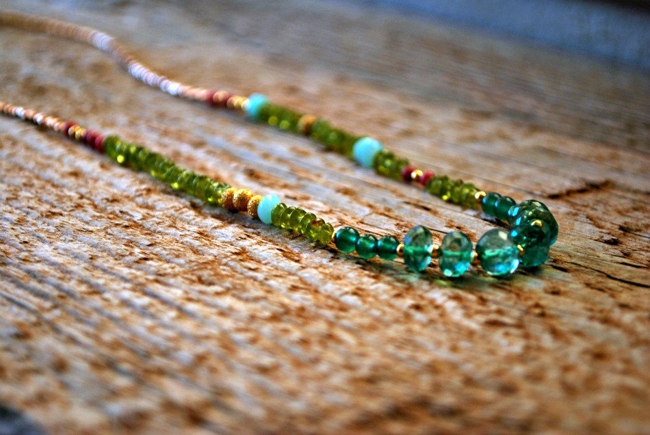 Mixed Gemstones Beaded Necklace. Peridot Opal Quartz Rhodonite Aventurine. Everyday Simple Jewelry. Boho Stacking Necklace. Casual Elegance.