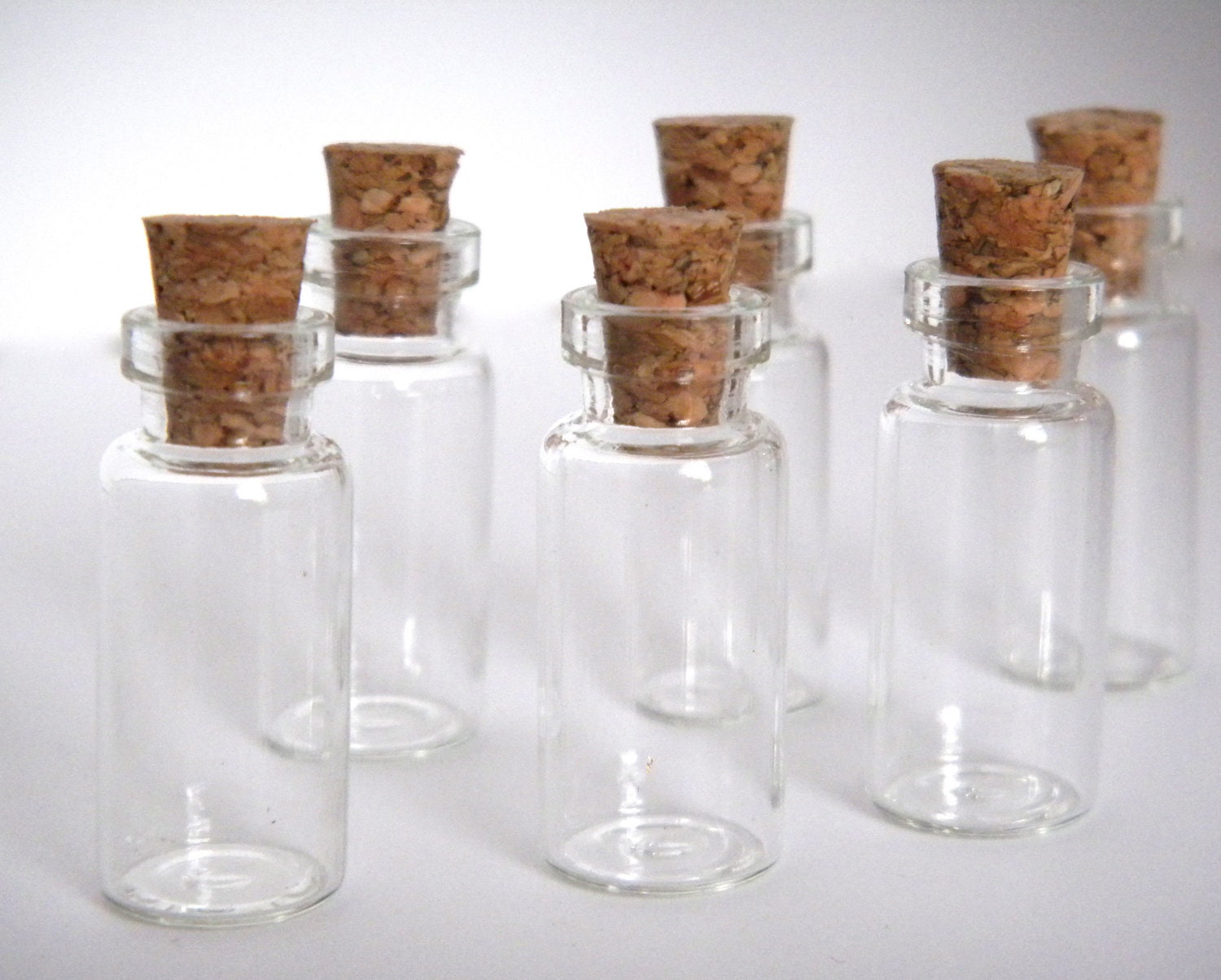 10 -  Mini Glass Wish Corked Bottles Vials 1.5 ml and Eye hooks