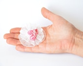 Organza Brooch, Marbled Pink Crochet Roses, Circle Pin - ReddApple