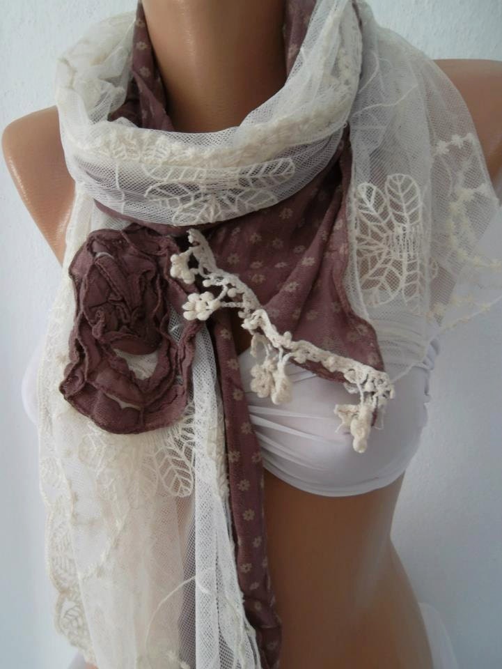 Mother's Day gift Shabby Chic - Elegant Scarf Romantic Scarf Tulle and Cotton