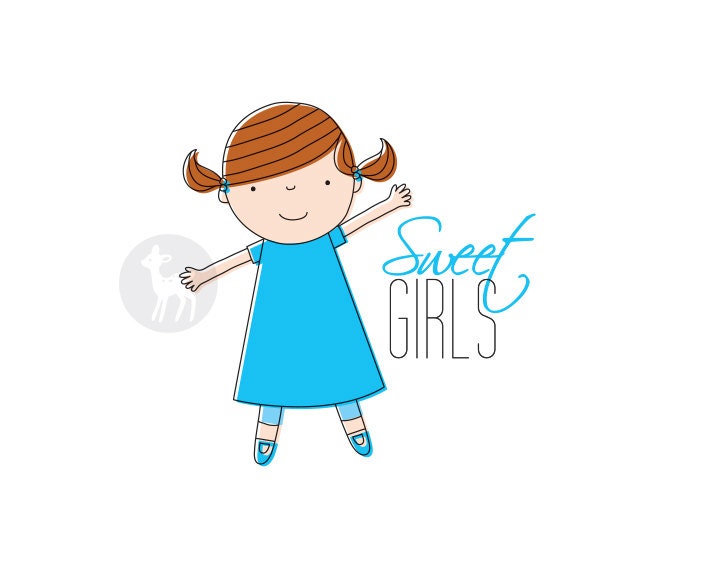 Ready Made, Simple and Cute Little Girl in a Blue dress illustration Logo Design for your Business (OAK design)