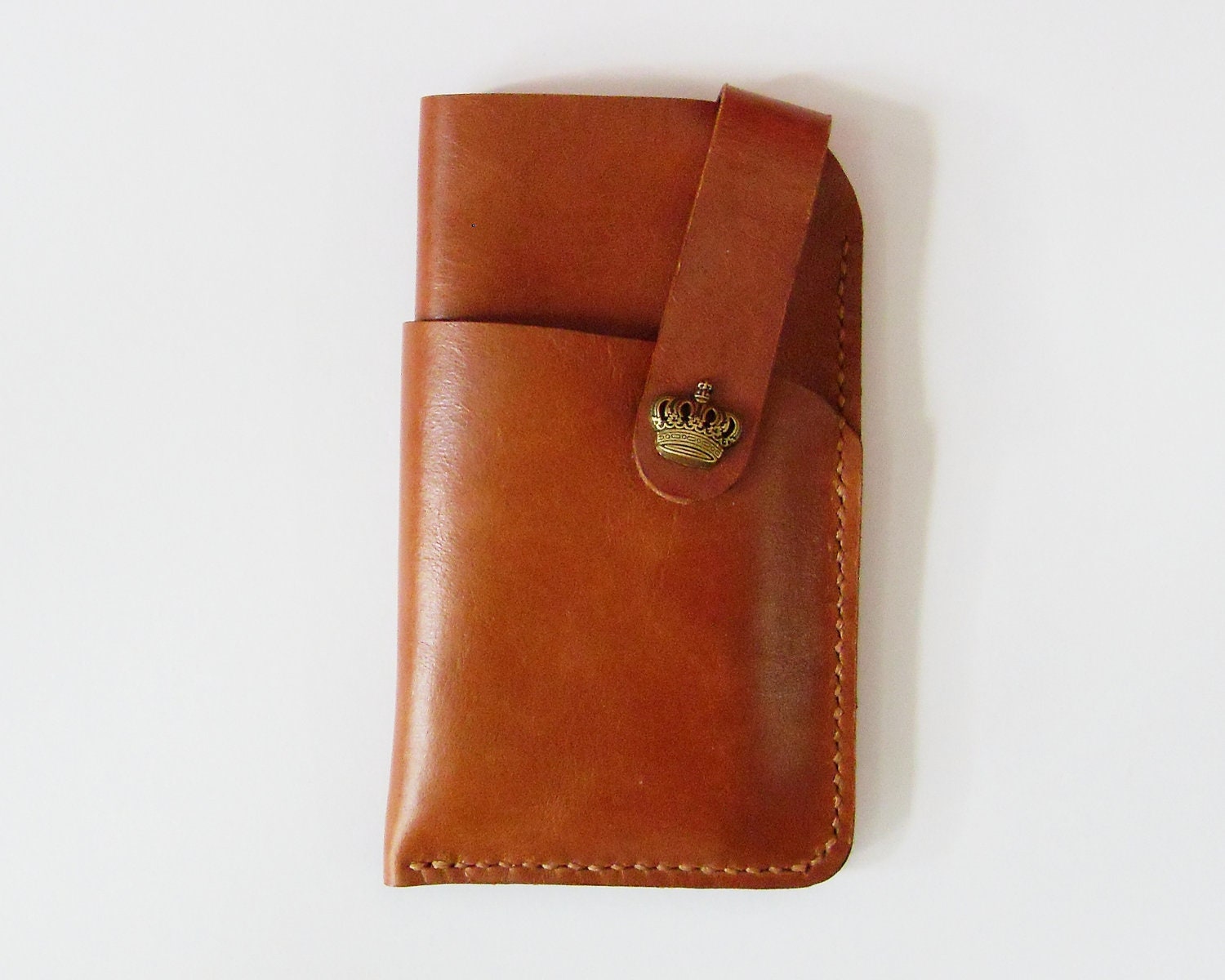 iPhone 5 Sleeve - Brown Leather iPhone Case with Crown Button Snap - for iPhone 5 - Handmade & Hand Stitched