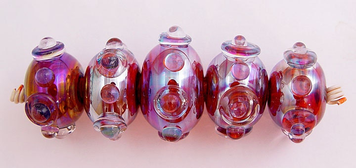 Item 3012 Silver glass blown hollows, set of 5 soft glass beads