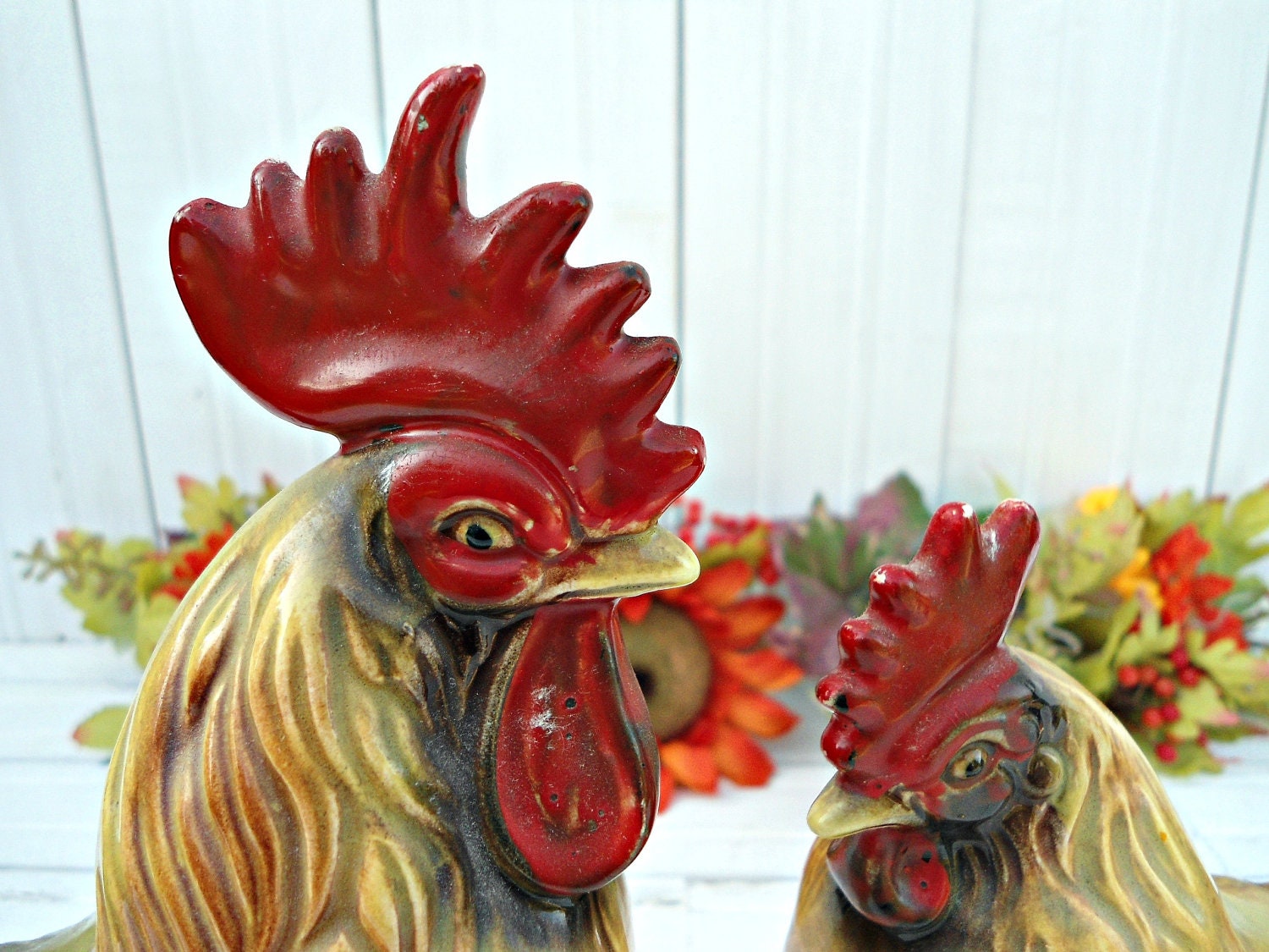Vintage Rooster and Hen Figurines - Vintage Chickens Made in Japan 1950's