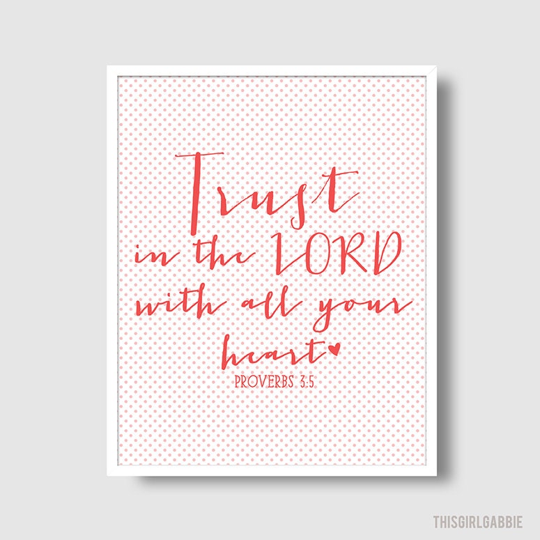 Trust in the Lord With All Your Heart - Proverbs 3:5 - 8x10 Print - Bible - Scripture - Verse - Red - Polka Dots - Christian