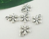 5 Silver Flower Charms: small 11mm floral metal charm pendants