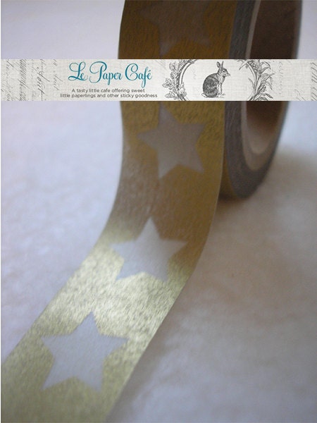 GOLD with LARGE STARS Washi Tape - Decorative Pattern Masking Tape - 15mm x 10m