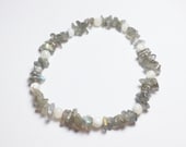 Gray Labradorite and Mother of Pearl Beadwork Stretch Bracelet