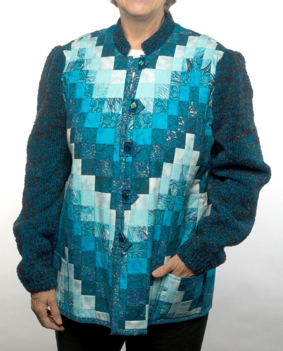 Items similar to Quilted Bargello Jacket with Knit Sleeves and Collar on Etsy