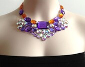 ON SALE purple bib necklace - purple orange and AB crystal rhinestone bib necklace, bridesmaids, prom, wedding necklace unique jewelry New