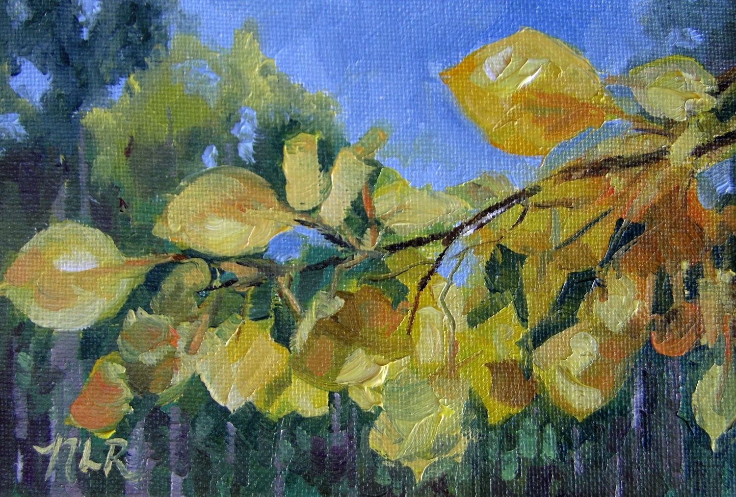 Original aspen leaves oil painting "Aspen Leaves" 4 x 6