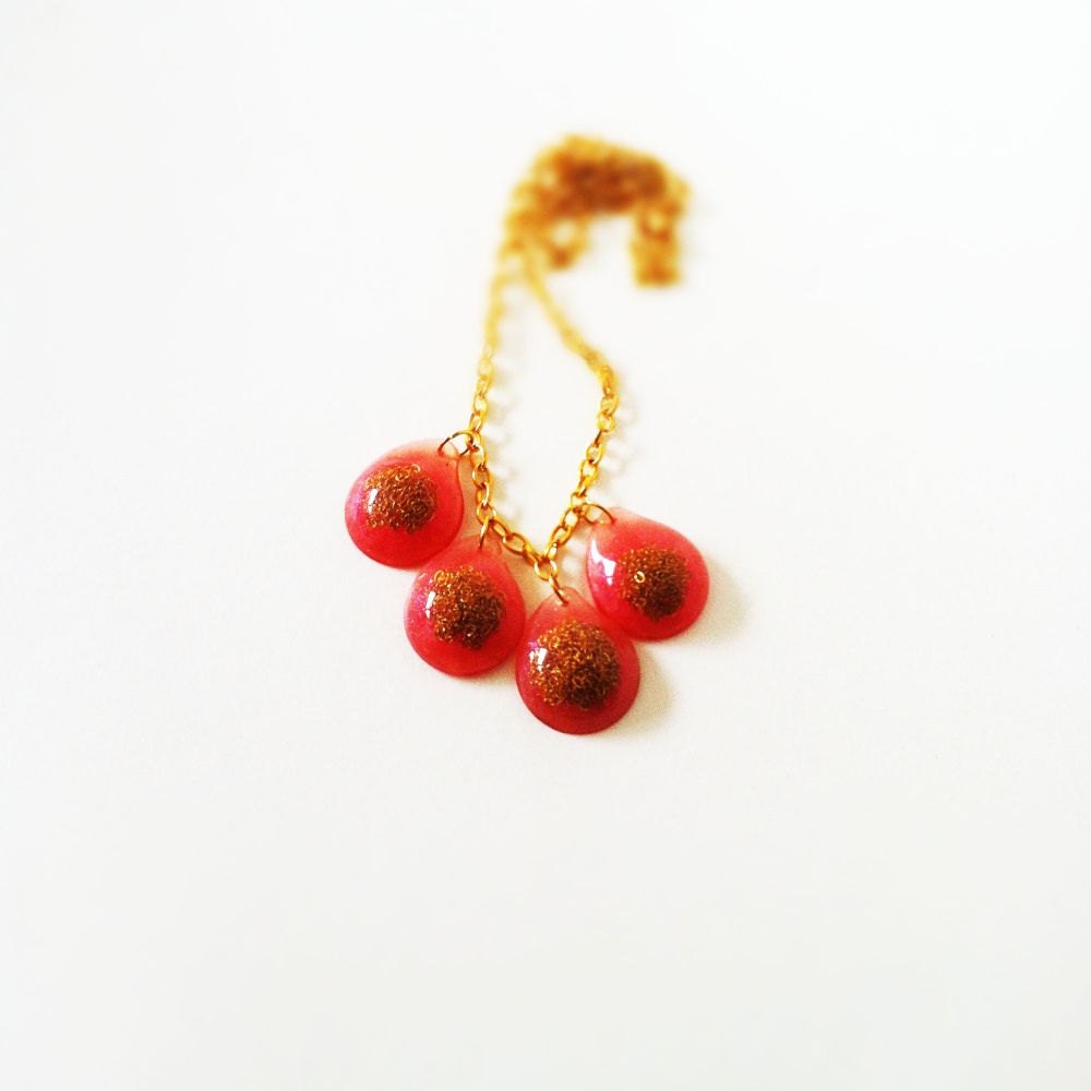 Strawberry  Sorbet-  Gold Chain and Pink Resin Necklace Resin Jewelry Resin Pendants Gold Metal