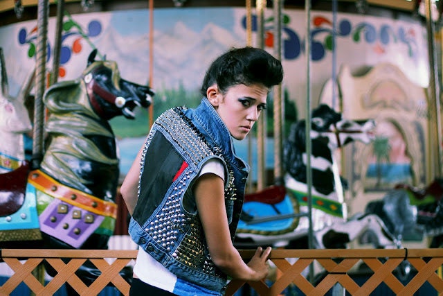 Studded Denim & Leather Vest  - Vintage 90s Calvin Klein - Punk Metal Grunge