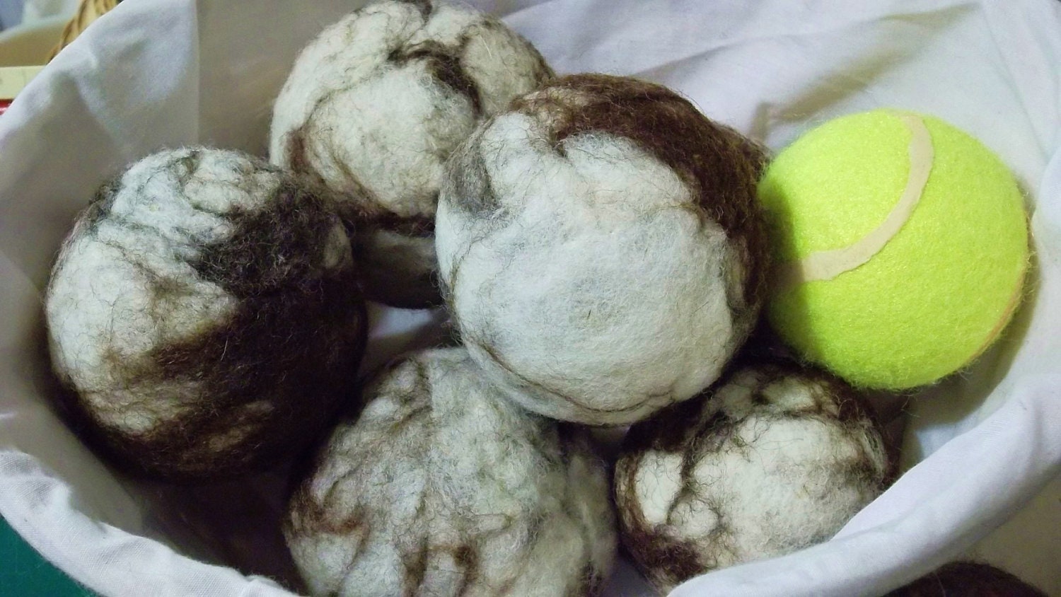 Two wool DRYER BALLS natural sheep wool stress exercise needle felted lamb,primitive