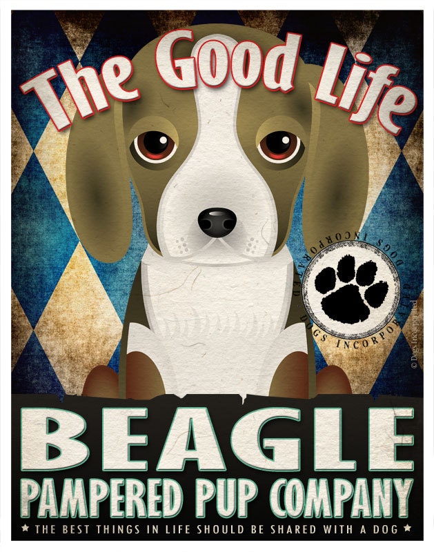 Beagle Pampered Pups Original Art Print - 11x14 - Dog Poster - Dogs Incorporated