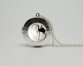 Silver Glass Locket Necklace with Inspired Spider and Moon