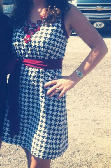 NEW- Beaufort in Black & White Houndstooth with Garnet Trim and Sash
