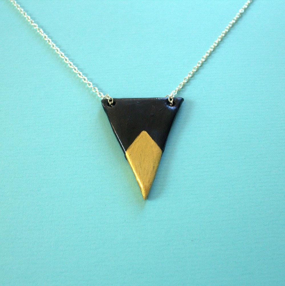 Geometric gold and black triangle necklace OOAK