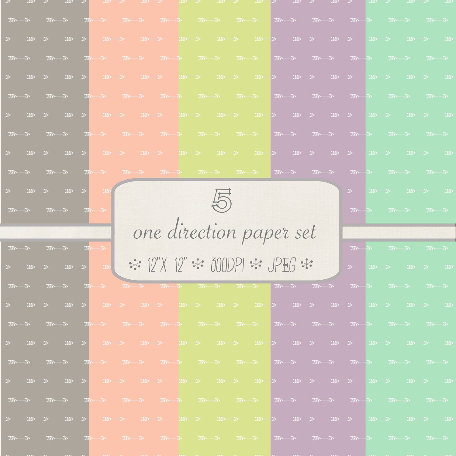 Patterned Digital Paper Pack // One Direction // 5 pieces // jpeg files // 300 DPI // Instant Download Il_570xn