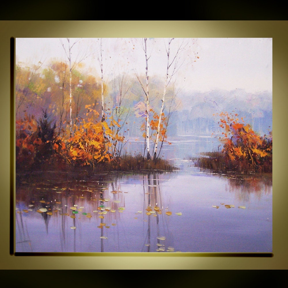 Original Oil Painting Modern Palette Knife fine art landscape wall decor on Canvas The beautiful autumn  Ready to Hang by Qujun 20" by 24"