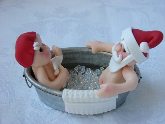 Mr Mrs Santa Claus In The Tub Polymer Clay By CreationsofClay