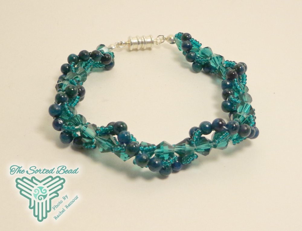 Beaded Spiral Weave Bracelet, Teal Sapphire Australian Jasper