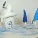 RESERVED LISTING for MICHELLE Snowy Needle & Wet Felted Fairy/ Gnome Mushroom House, Winter Scene Comes with a Gnome
