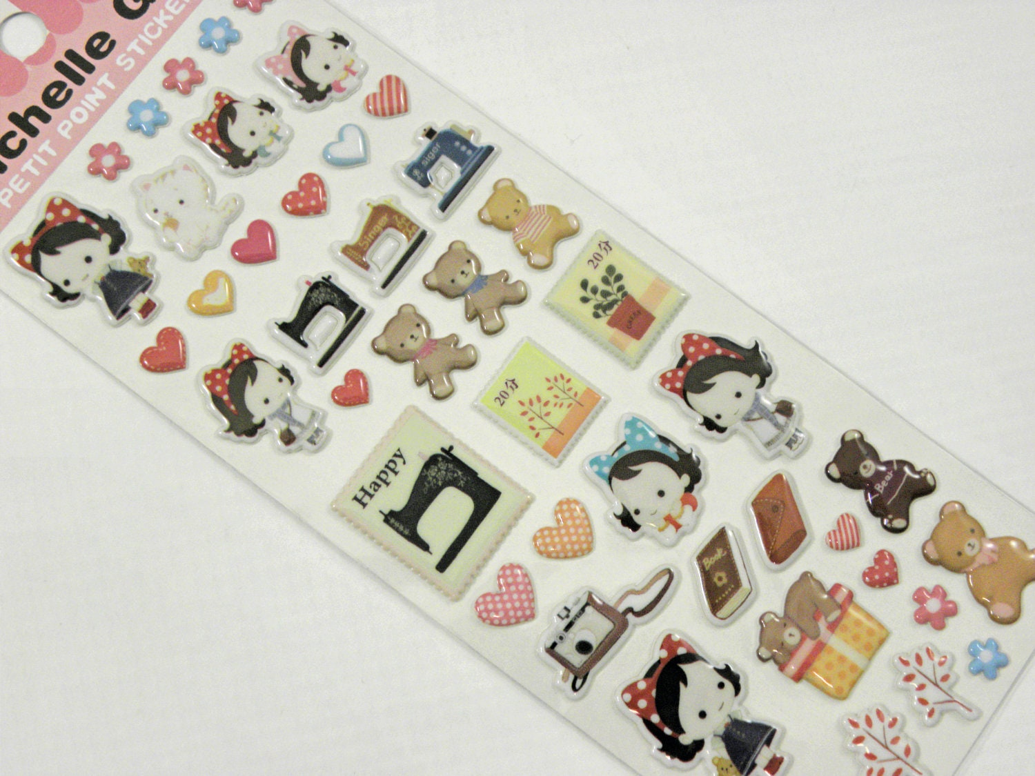 Japanese Puffy Stickers Kawaii Sew special cute girl and Teddy bears