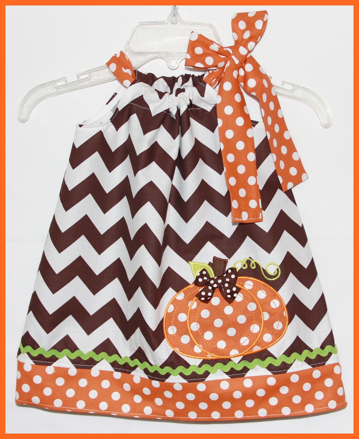 Fall Chocolate Chevron Stripe Applique Thanksgiving Pumpkin Dress