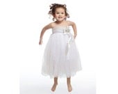 Flower Girl Dress, children clothing, white christening girl dress, white tulle with  brooch and ribbon, toddler tutu dress "WHITE PRINCESS"