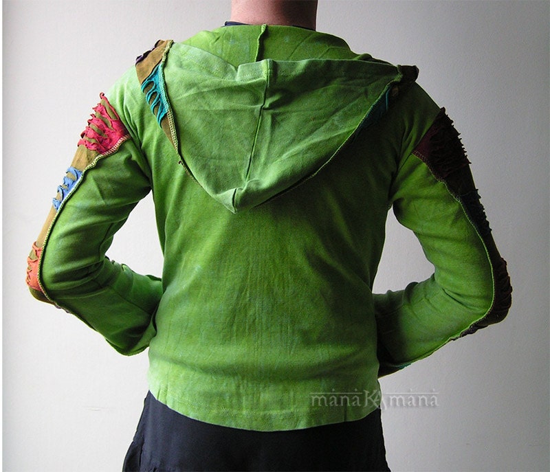 Hippie  Cut out  Hoodie - Pixie - Hippie - Men - Women - Ripped - Cotton  - Stone Washed - Nepal  style.