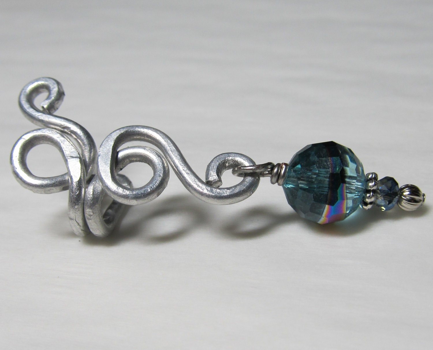 Vine w/ Blue Glass Dangle Ear Cuff
