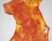 Hand Dyed Yellow, Orange, and Red Orange Onesie with Socks 18 Mo
