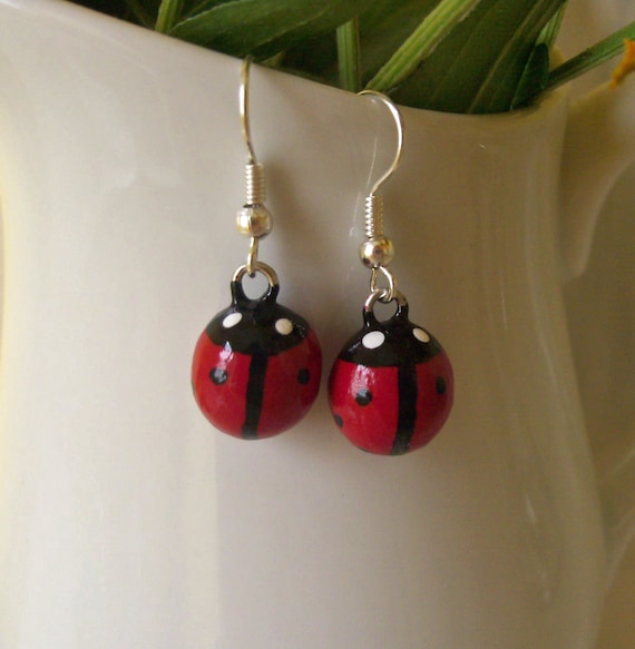 Little Lucky Ladybug Earrings Polymer Clay by MariposaMiniatures