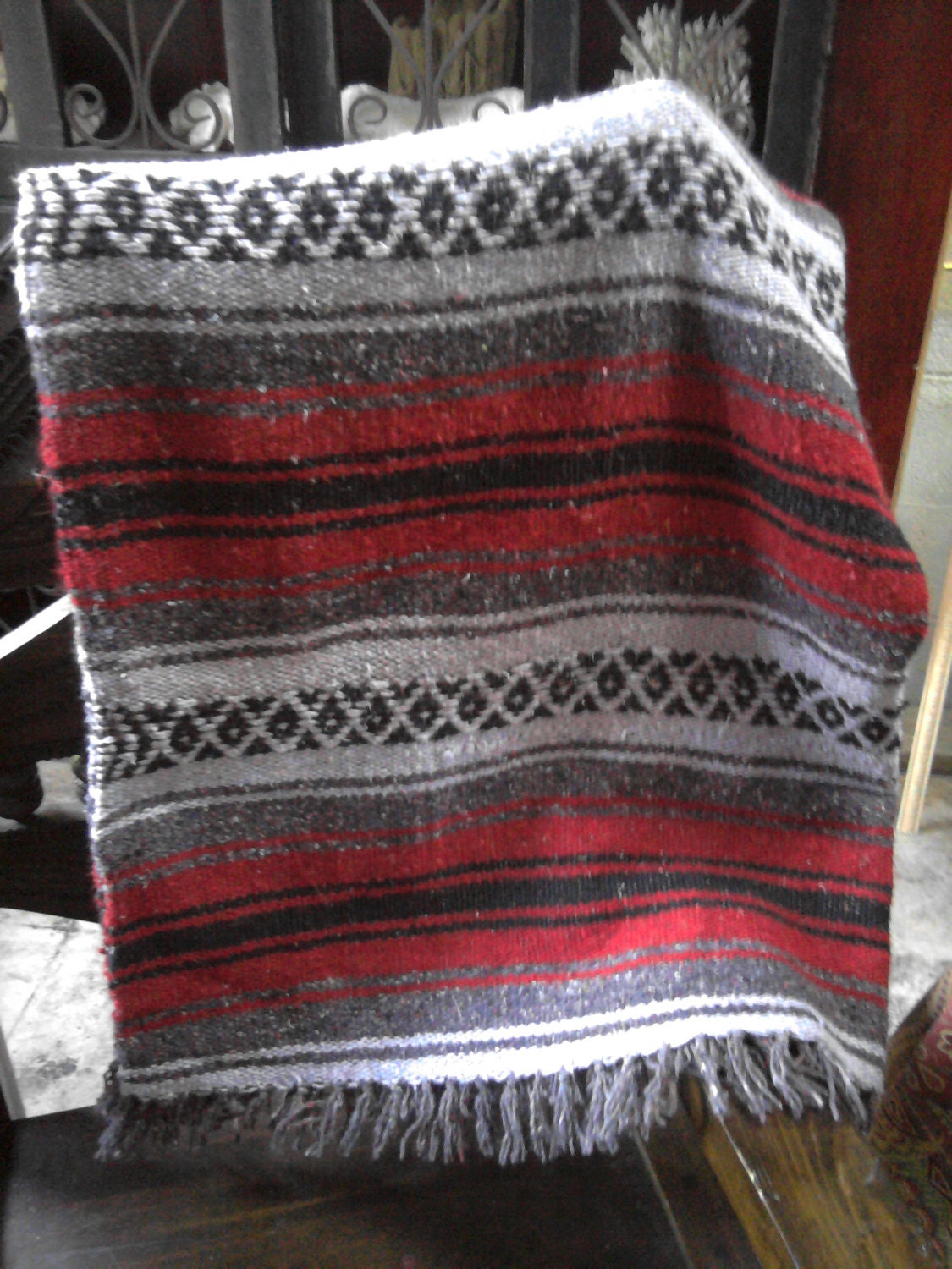 Vintage Mexican Wool Blanket by TradewindsFolkArt on Etsy