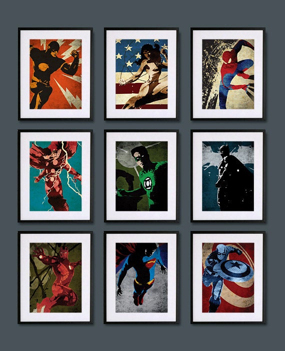 Superheroes Set - Set of 9 8X10 Poster Prints